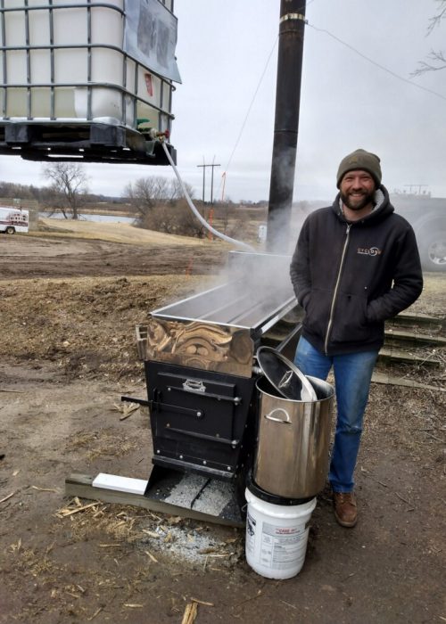 Happy times boiling down maple sap.